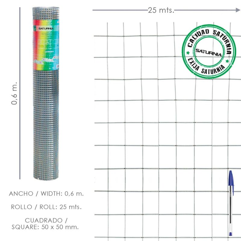 Malla Electrosoldada Galvanizada 50×50 / 2,00 / 60 cm. GA Rollo 25 metros