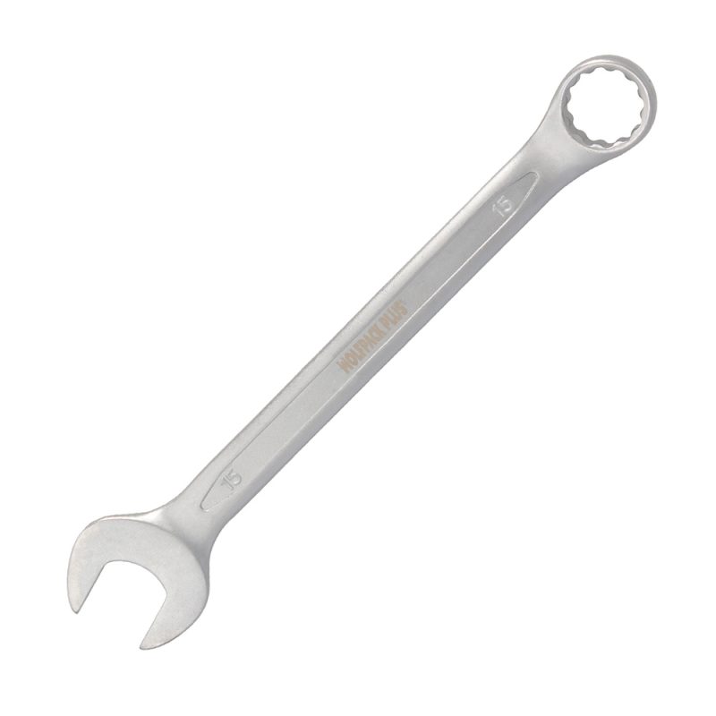 Llave Combinada Plus 15×15 Acero Cromo Vanadio DIN 3113. Llave Doble Boca, Llave Fija, Llave Estrella