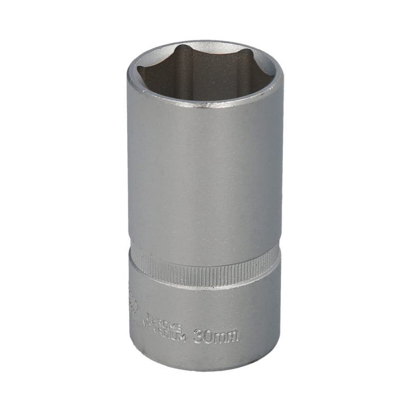 Llave Vaso 1/2″ Hexagonal Larga 30 mm. Perfil de 6 caras. Acero Cromo Vanadio, Aristas Redondas