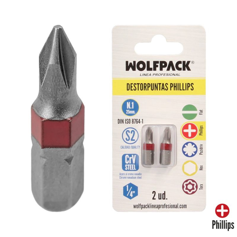 Puntas Largas Destornillador Phillips NÂº 1 (2 Piezas). Acero S2 al Cromo Vanadio. Puntas Hexagonales, Destorpuntas,