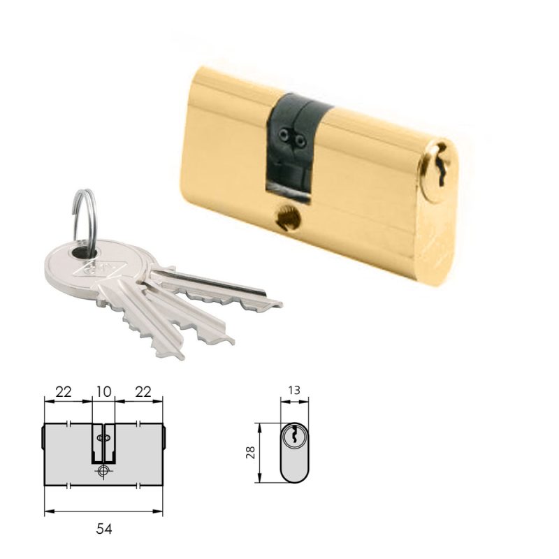 Cilindro Cvl 5963 / 22×22 Laton Pulido Ovalado 2 Levas Cilindro Doble