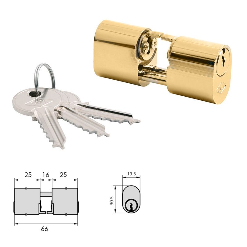 Cilindro CVL 5964 / 25×25 / Laton Pulido Ovalado Levas y Vastagos Cilindro Doble