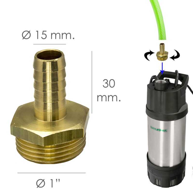 Entronque De Manguera Con Espiga Ã˜ 15 mm. Macho 1″