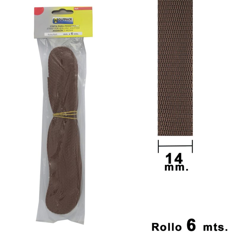 Cinta Persiana Wolfpack MarrÃ³n 14 mm. Rollo 6 Metros