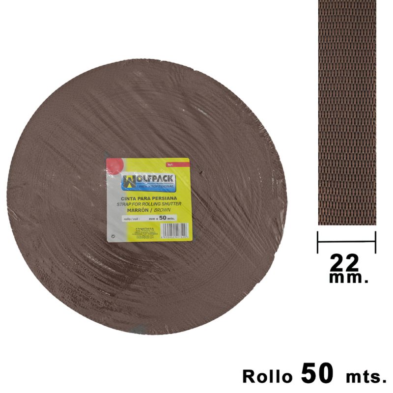 Cinta Persiana Wolfpack MarrÃ³n 22 mm. Rollo 50 Metros