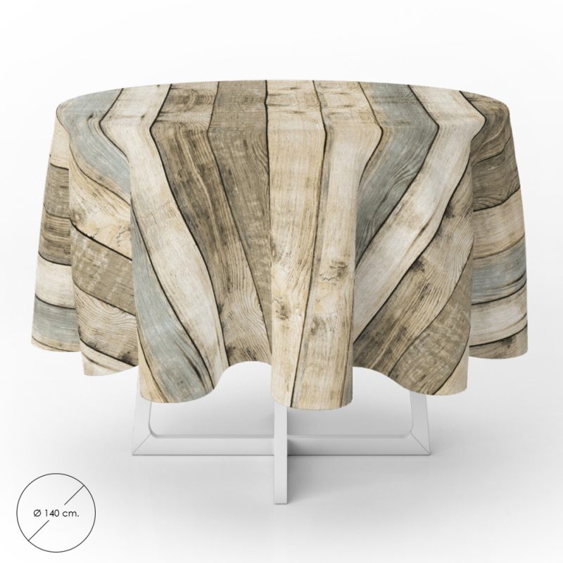 Mantel Hule Redondo Tablones Madera Impermeable Antimanchas PVC Ã˜ 140 cm. Uso Interior y Exterior
