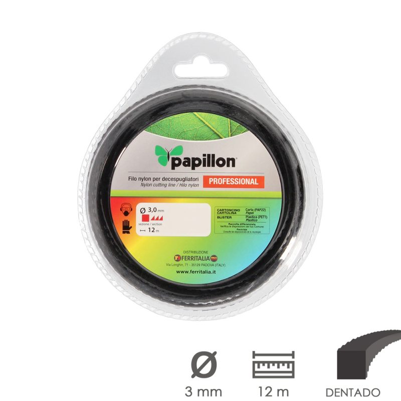 Hilo Nylon Desbrozadoras Cuadrado Dentado Profesional Ã˜ 3,0 mm. Rollo 12 metros. Hilo Nylon Corte Desbrozadores Hierba,