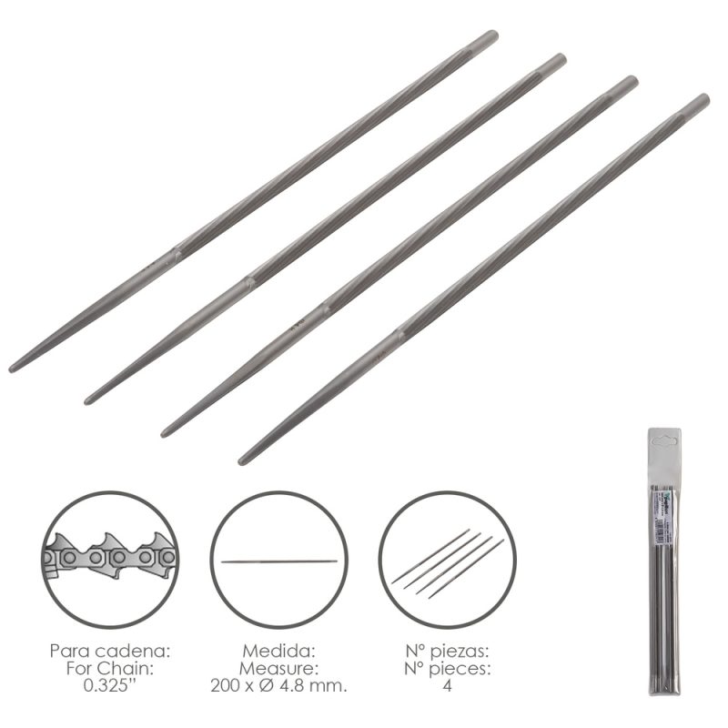 Limas Cadena Motosierra 200 x Ã˜ 4.8 mm. 0.325″ (Pack 4 Piezas)