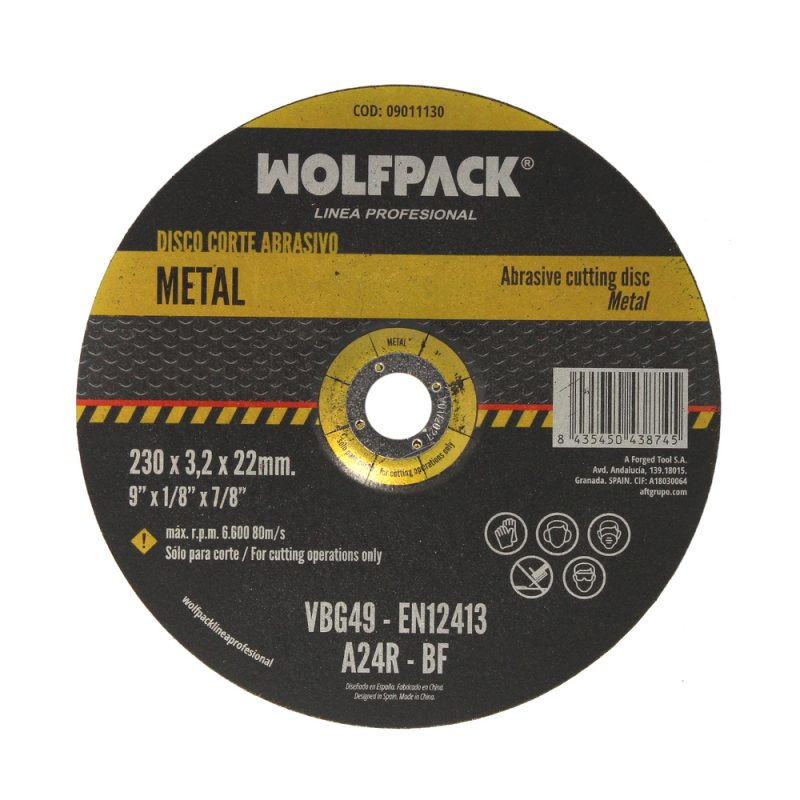 Disco Corte Abrasivo Metal Ã˜ 230 x Ã˜ 22 mm. Espesor 3,2 mm.Disco Radial / Amoladora Universal