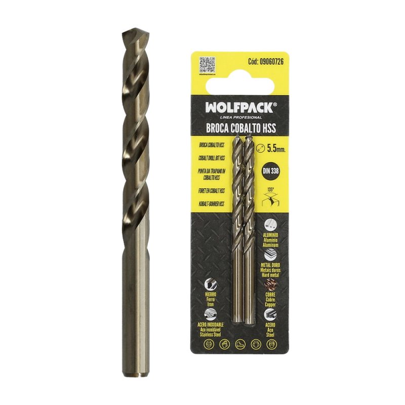 Broca Cobalto Hss Cilindrica 5,50 mm. Blister 2 Unidades.
