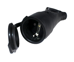 CLAVIJA Red Eléctrica SCHUKO Hembra 16A 3600W GOMA Negra con Agarradero