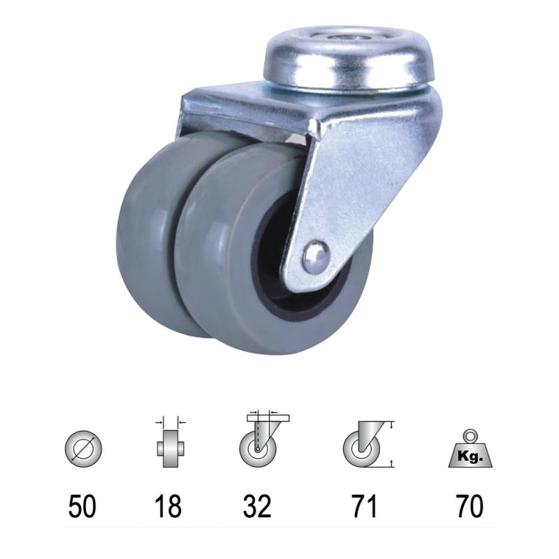 Rueda DomÃ©stica Doble Poliamida Gris Pasante   50mm