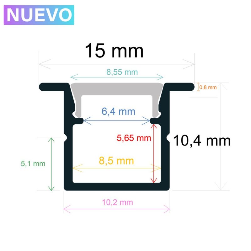 Perfil LED Empotrar 15×10,4mm Opal 2m