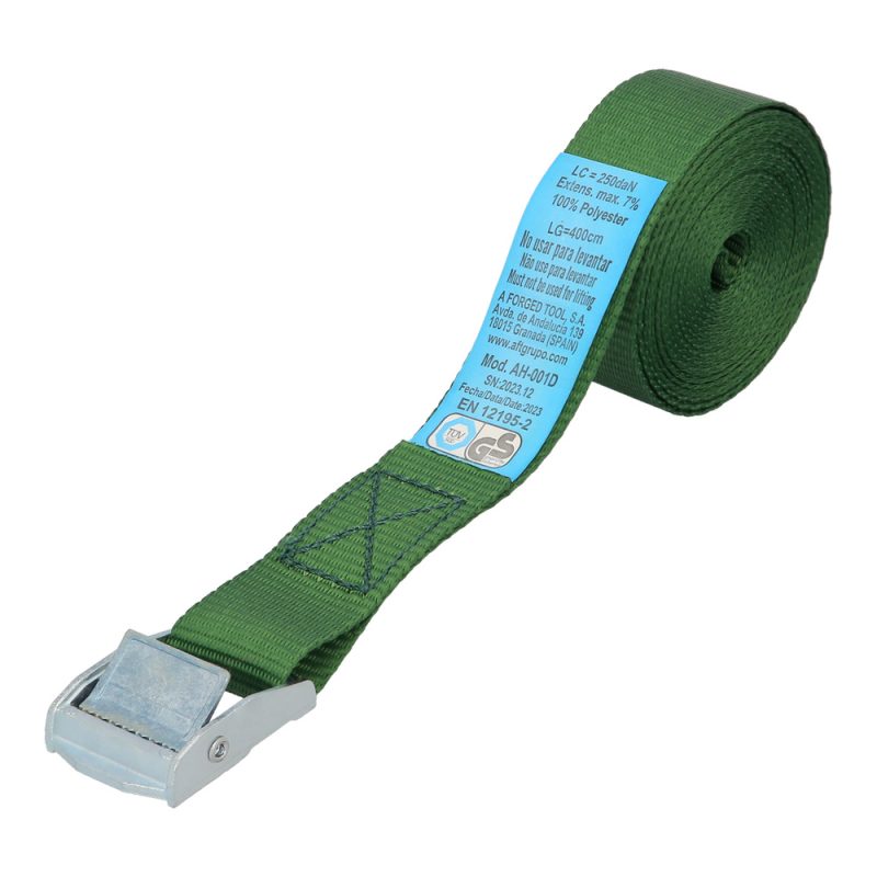 Cinta De Amarre Con Trinquete 4 metros x 25 mm. Trinquete Metalico Automatico, Cincha, Eslinga Mercancia, Correa SujeciÃ³n