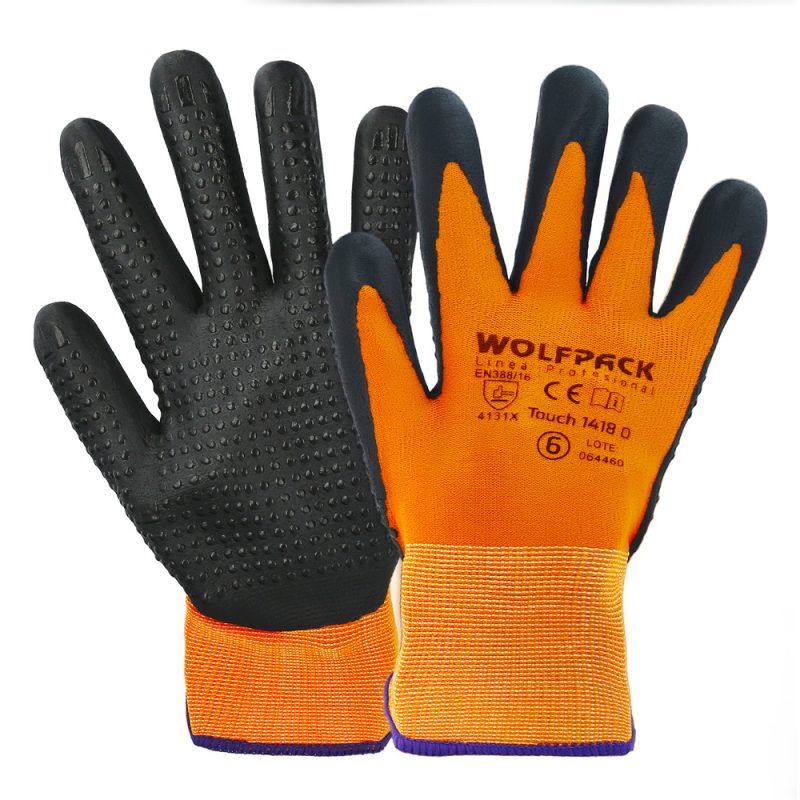 Guantes Nylon Con Palma En Foam y Puntos Nitrilo Touch 6″ (Par)