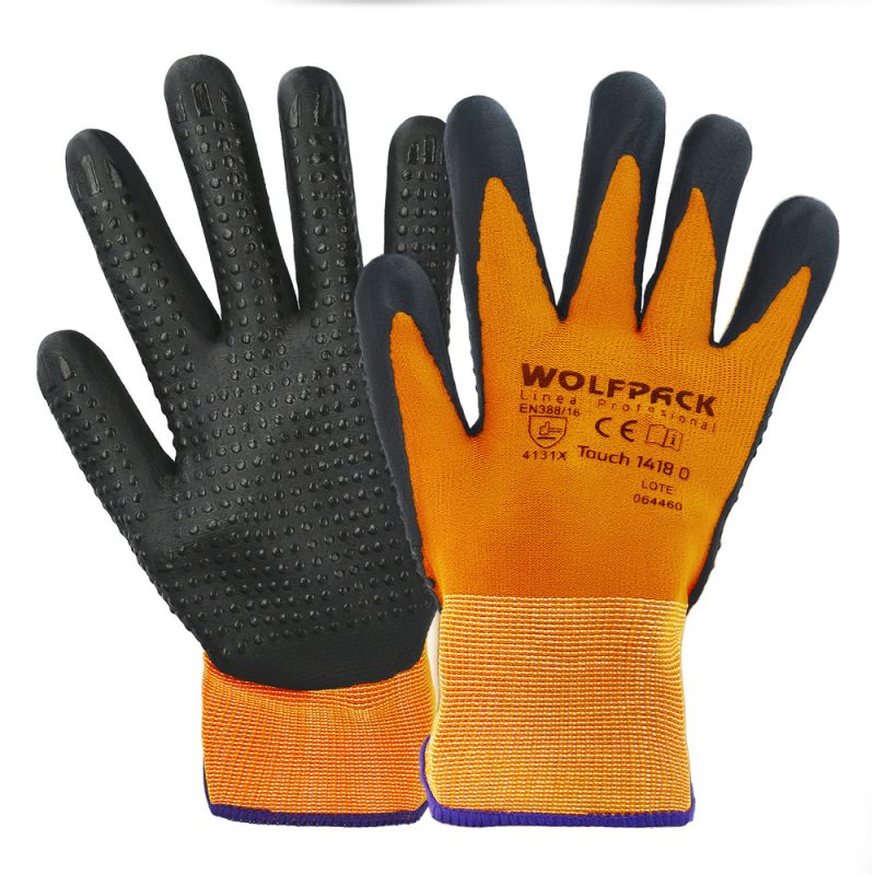 Guantes Nylon Con Palma En Foam y Puntos Nitrilo Touch 10″ (Par)