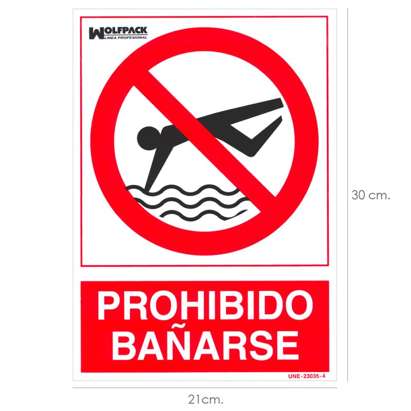 Cartel Prohibido BaÃ±arse 30×21 cm.