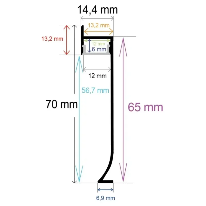 Perfil LED Rodapies 70×14,4mm OPAL 2m