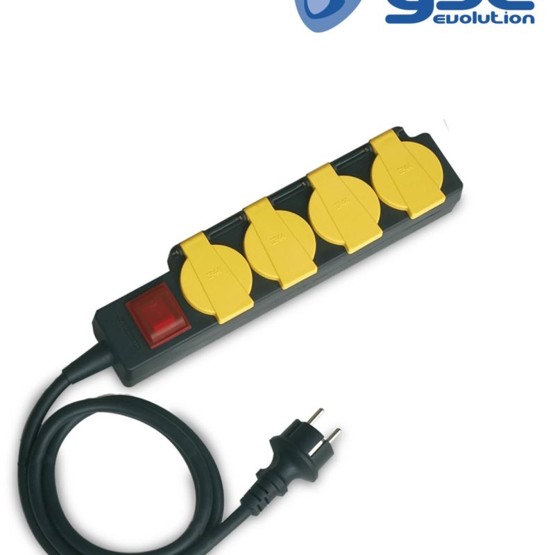 BASE Múltiple 4 Tomas Schuko con Interruptor con Cable 1,5m IP44 Negro