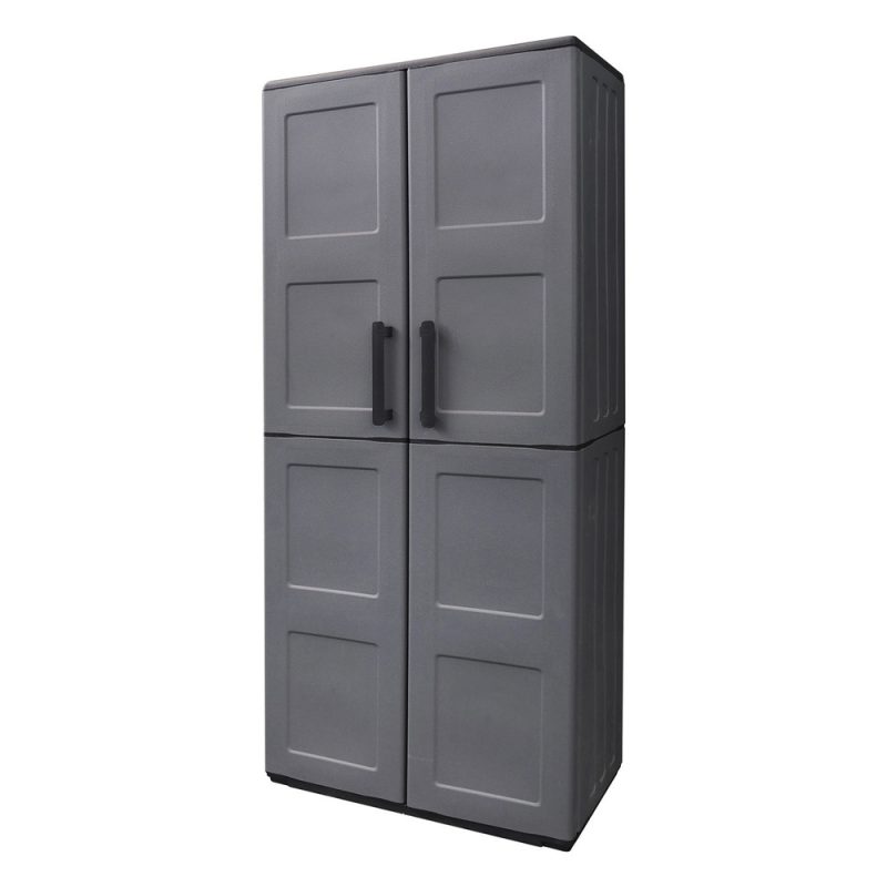 Armario Resina Alto 68x37x163 cm. Con Portaescobas. Color Gris Oscuro
