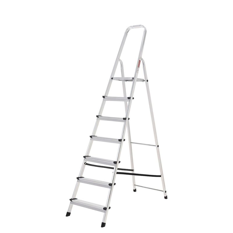 Escalera Aluminio 7 PeldaÃ±os Plegable, Uso domÃ©stico, Antideslizante, Ligera y Resistente