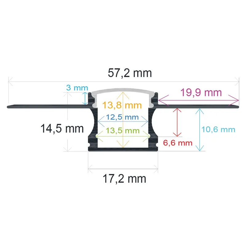 Perfil LED Empotrar Obra 57,2×14,5mm Opal 2m