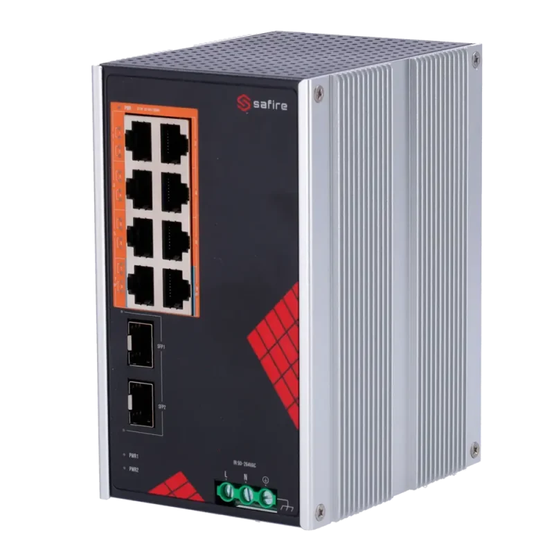 Switch DIN PoE Gigabit 8P RJ45 +2SFP SAFIRE