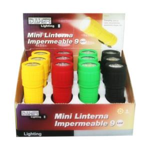 Linterna 9 LEDs impermeable Amarillo Rojo Verde Negro