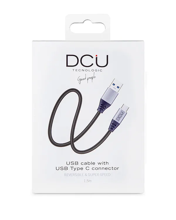 Cable USB-A a USB-C  3.1 Negro Aluminio 1,5m DCU
