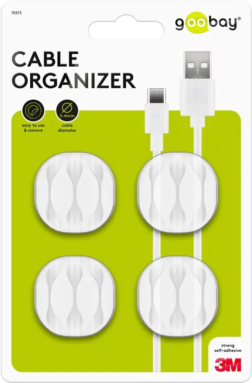 Juego de 4 piezas para organizar y fijar cables extraÃ­ble color Blanco