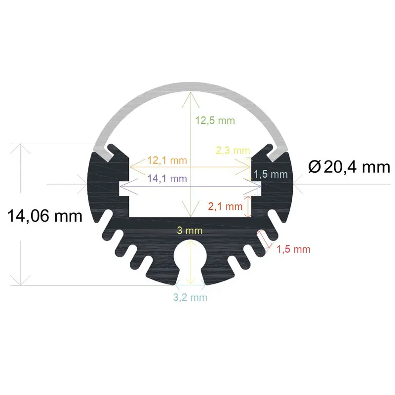 Perfil LED Cilindrico 20,4mm