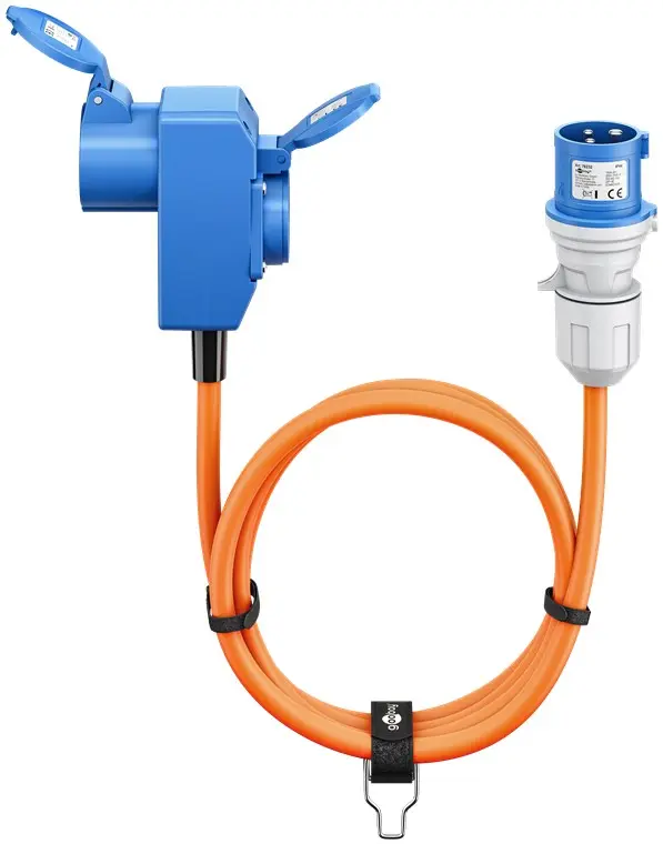 Cable Camping adaptador CEE Macho a CEE 90Âº Hembra (tipo E/F) CU Naranja 5 m