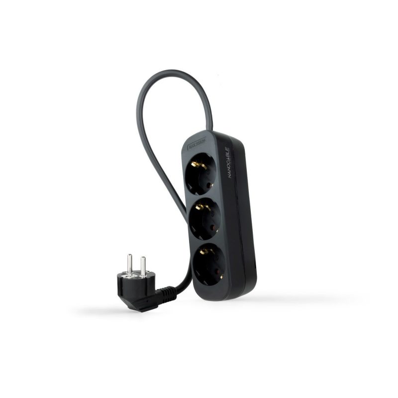 BASE Múltiple 3 Tomas Schuko con Cable de 1,4m NEGRA