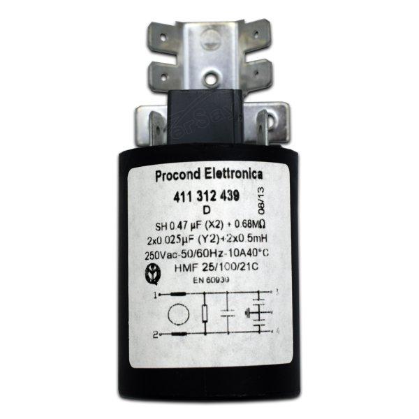 Filtro Antiparasitario Lavadora 0,47uFx2 + 680K 0,025uFY2x2 + 0,5mH