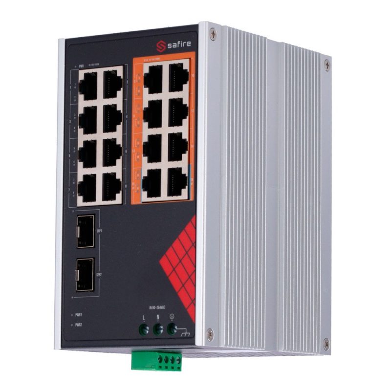 Switch DIN PoE Gigabit 8P RJ45 + 8P RJ45 +2SFP SAFIRE