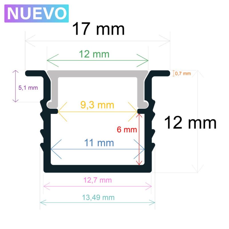 Perfil LED Empotrar 17x12mm Opal 2m
