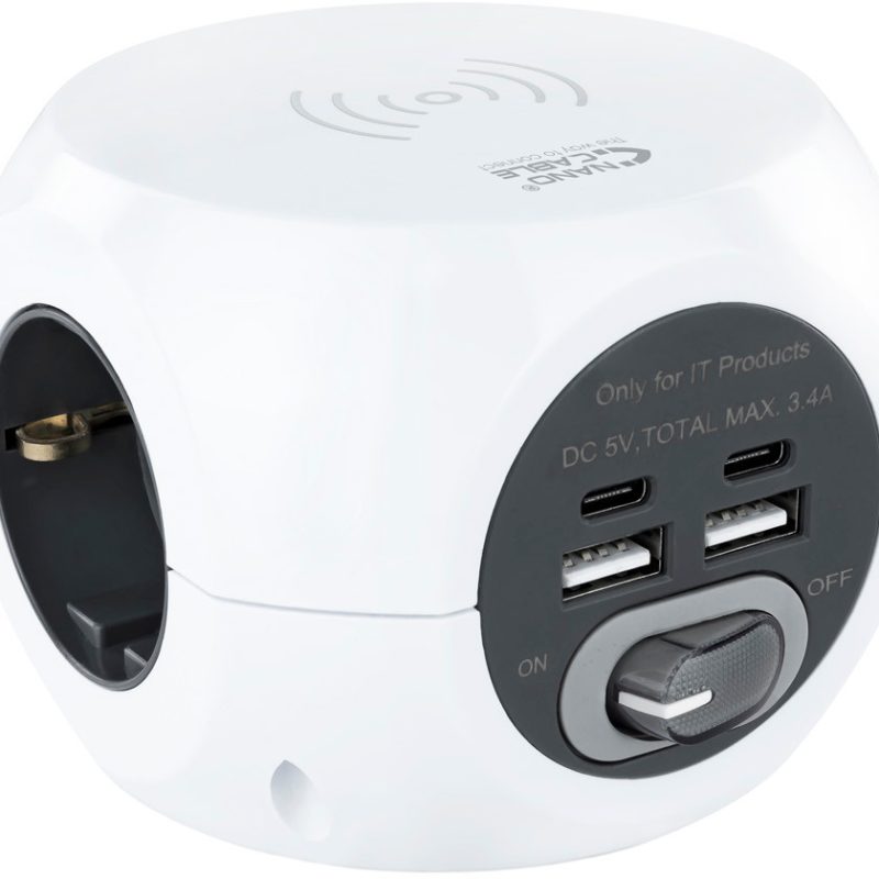 Base 3xEnchufes 2xUSB 2xUSB-C Carga Inalámbrica