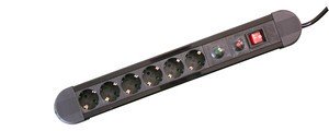 BASE MÃºltiple 6 Tomas Schuko con Proteccion Sobrecargas , Interruptor y Cable 1,5m NEGRO