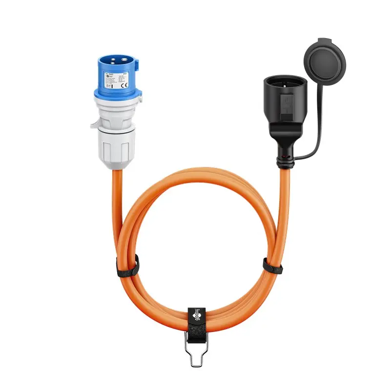 Cable Camping adaptador CEE Macho a Acoplador de seguridad Schuko Hembra (tipo E/F) CU Naranja 5 m