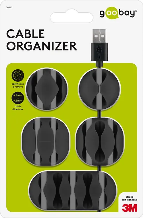 Juego de 5 piezas para organizar y fijar cables extraÃ­ble color Negro