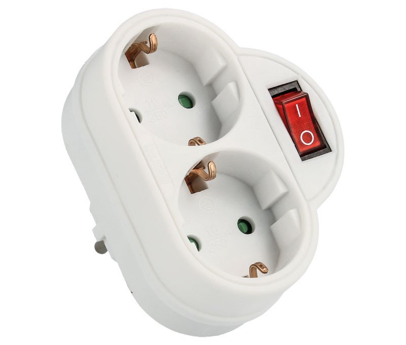 Adaptador 2 Tomas Schuko + Interruptor Luminoso