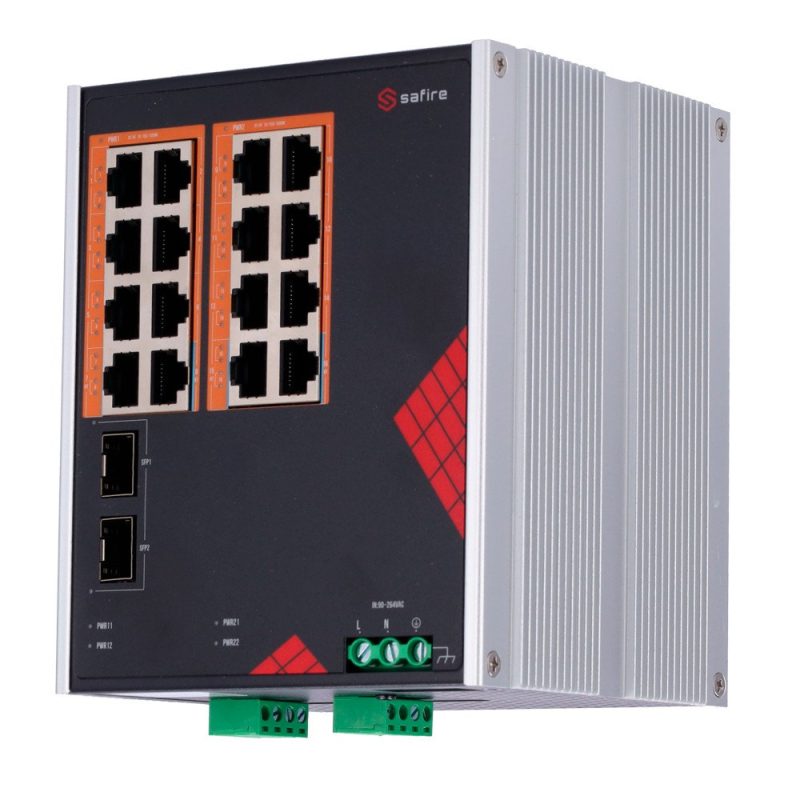 Switch DIN PoE Gigabit 16P+2P SFP SAFIRE