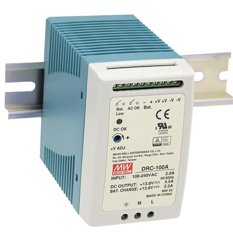 SAI Entrada Alterna Salida Continua 96.6W Salidas 13,8Vdc x2 Carril DIN MW DRC-100A