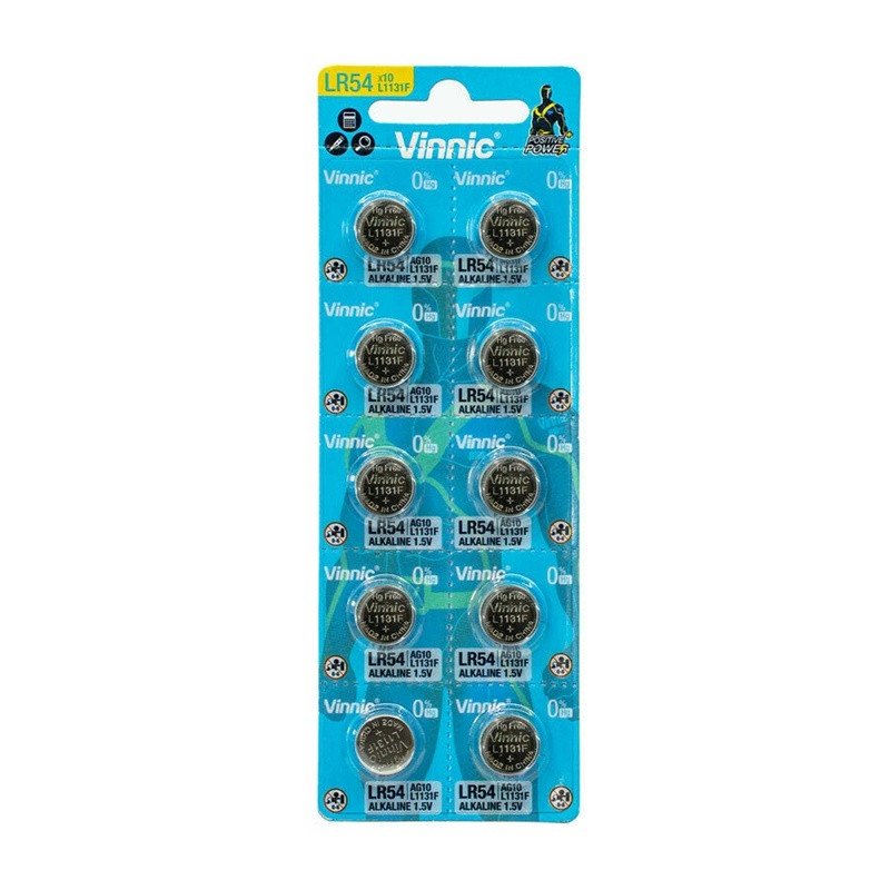 PILA LR1130 LR54 AG10 Alcalina 1,5V VINNIC (Blister 10 Unidades)