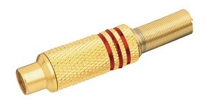 Conector RCA Hembra Metal Dorado con aros Rojo