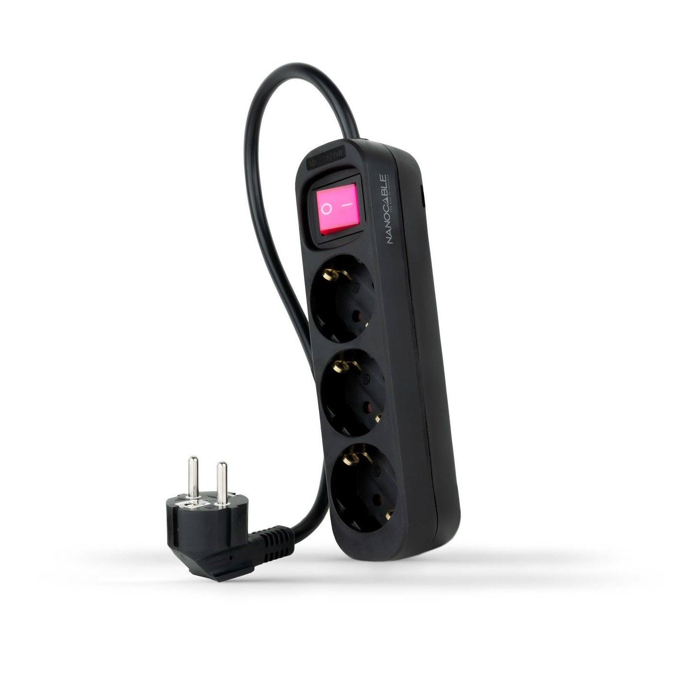 Base Múltiple 3 Tomas Schuko Interruptor 1,4m NEGRA