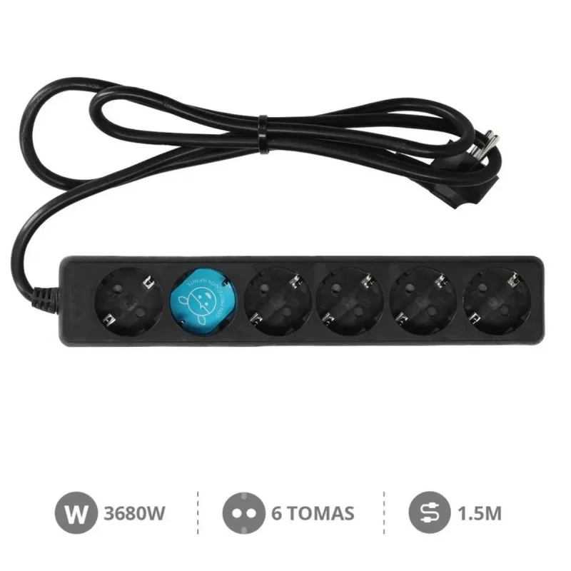 BASE MÃºltiple 6 Tomas Schuko 1,5m NEGRA