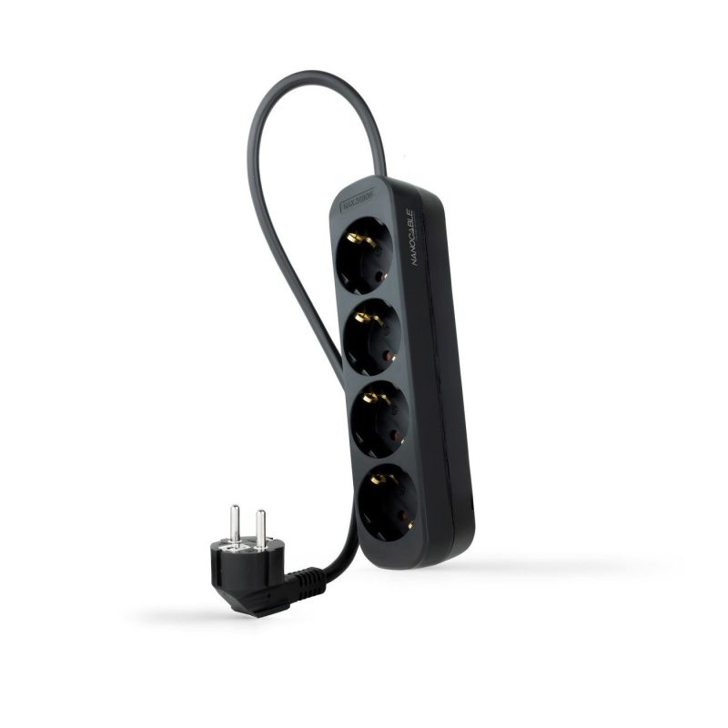 BASE Múltiple 4 Tomas Schuko con Cable 1,4m NEGRA