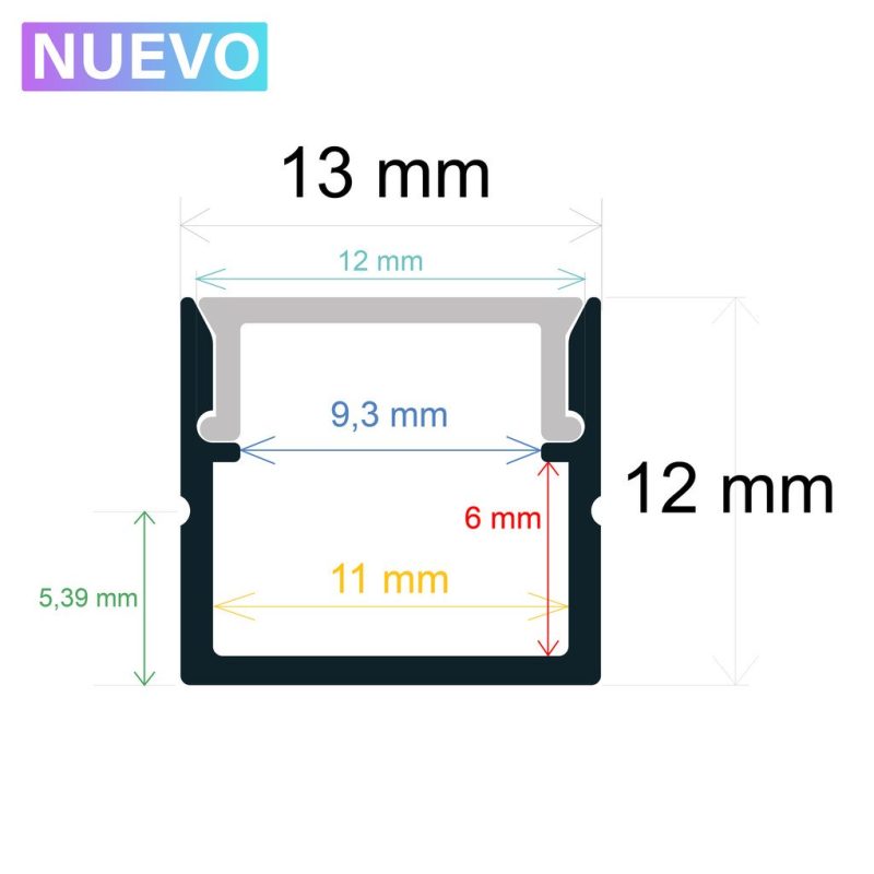 Perfil LED Superficie 13x12mm Opal 2m