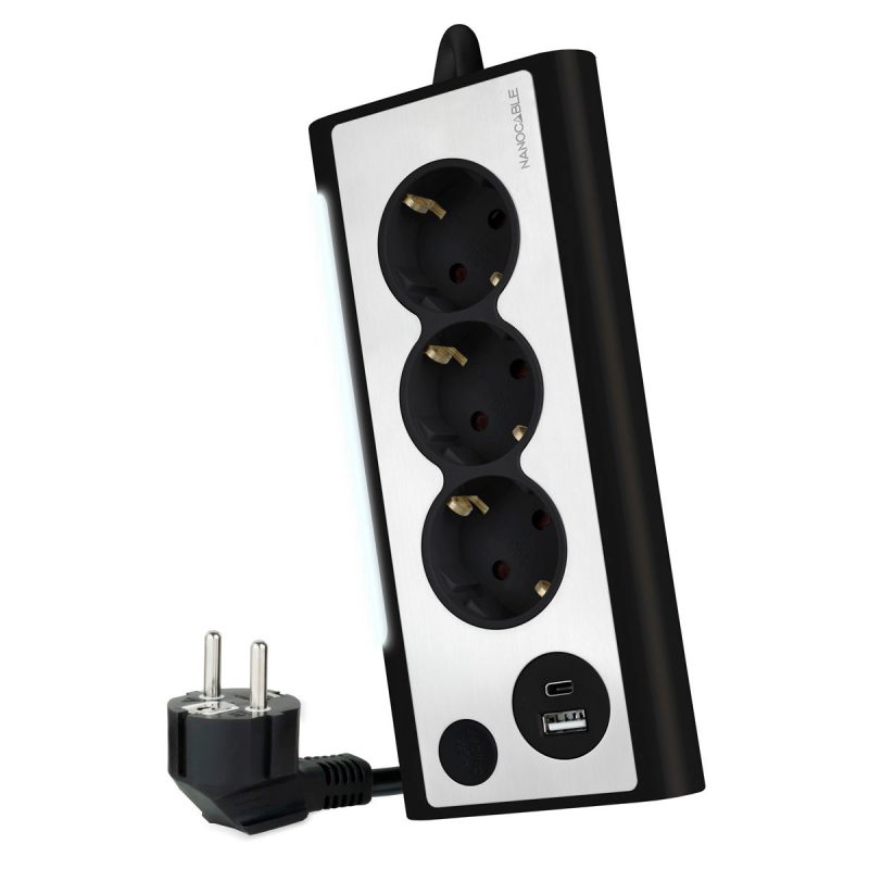 Base 3xEnchufes 2xUSB Sobremesa NEGRA NANOCABLE